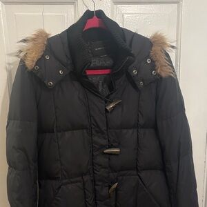BCBGMaxAzria Women's Black Down Fuller Jacket with Fur trim hood